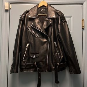 New Collection Zara oversized faux leather biker jacket